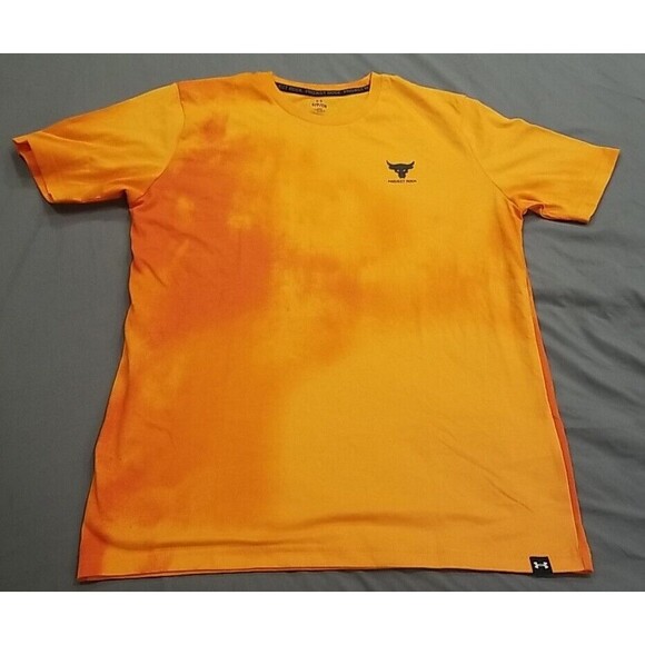 Under Armour T Shirt Men Small Orange Tie Dye Short Sleeve Tee Project Rock Logo - Picture 1 of 12